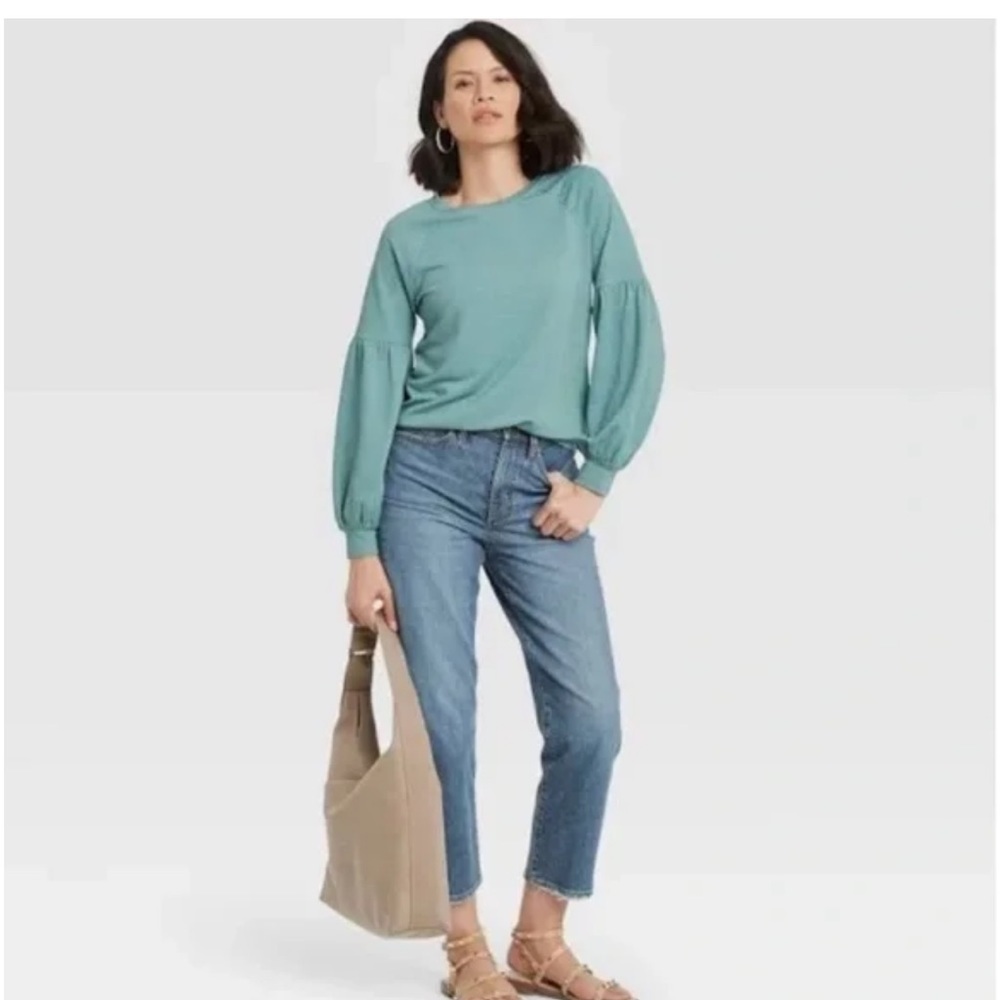 Knox rose teal boho style puffy sleeve sweatshirt size large
